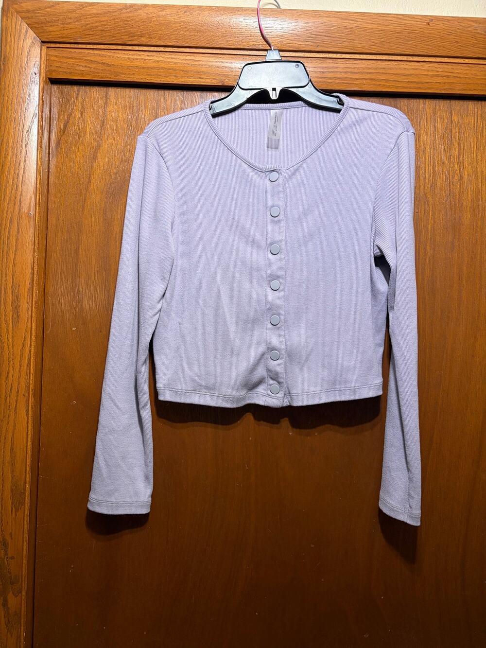 Outdoor Voices Cardigan Sweater Lavender Ribbed Button Front Long Sleeve XL Snap